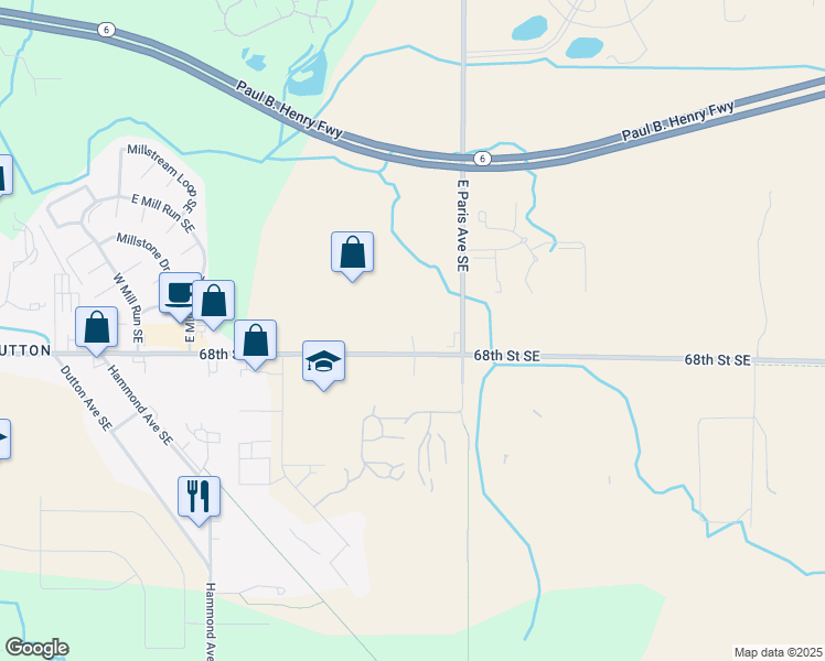 map of restaurants, bars, coffee shops, grocery stores, and more near 3911 68th Street Southeast in Caledonia
