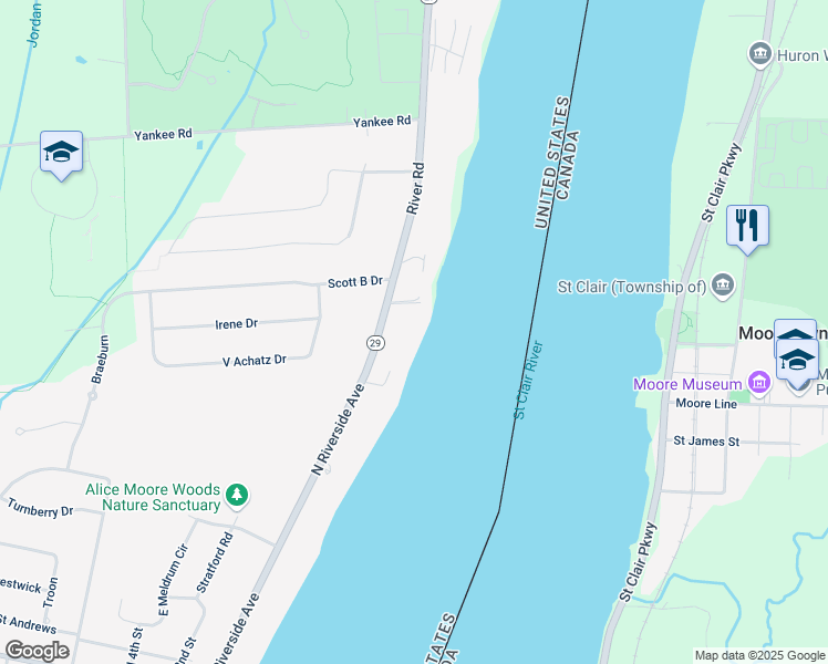 map of restaurants, bars, coffee shops, grocery stores, and more near 2431 Michigan 29 in Saint Clair
