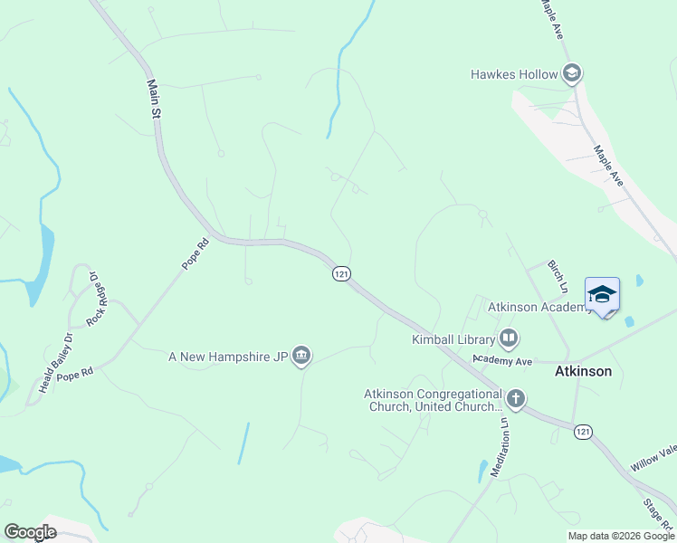 map of restaurants, bars, coffee shops, grocery stores, and more near 129 Main Street in Atkinson