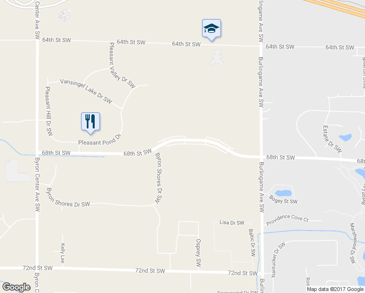 map of restaurants, bars, coffee shops, grocery stores, and more near 1808 68th Street Southwest in Byron Center