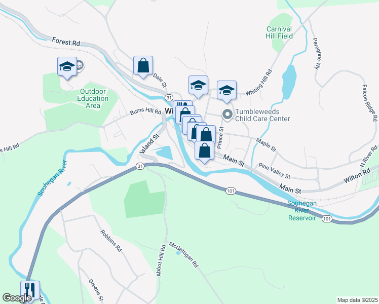 map of restaurants, bars, coffee shops, grocery stores, and more near 5 Howard Street in Wilton