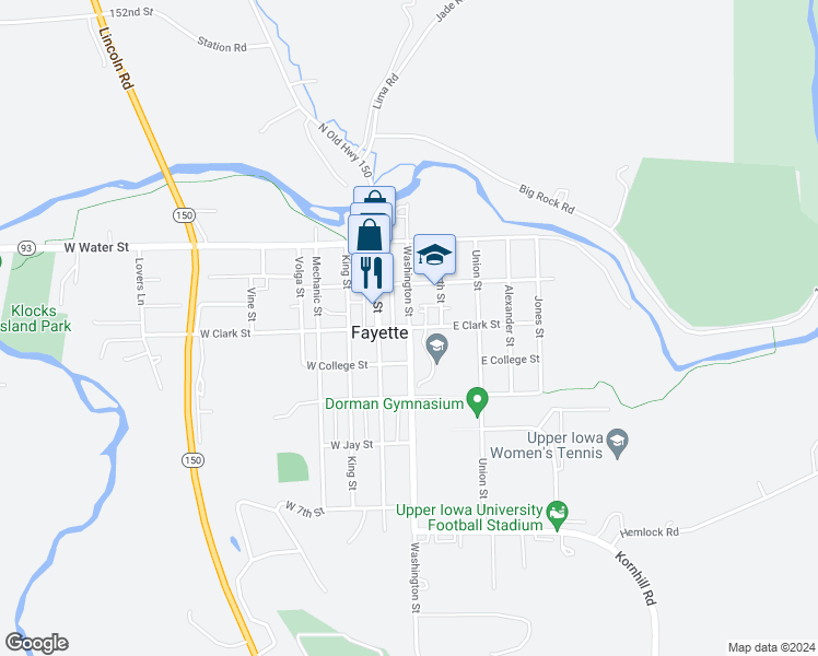 map of restaurants, bars, coffee shops, grocery stores, and more near 200 East Clark Street in Fayette