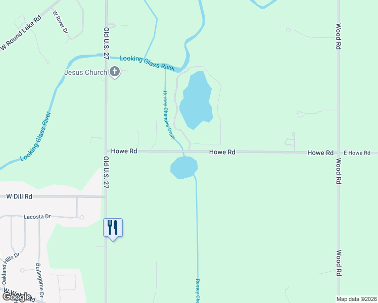 map of restaurants, bars, coffee shops, grocery stores, and more near 1374 East Howe Road in DeWitt