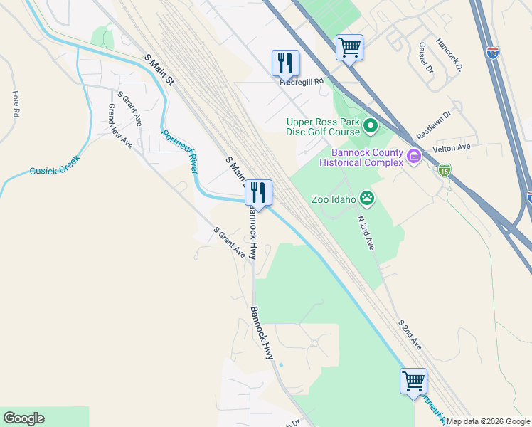 map of restaurants, bars, coffee shops, grocery stores, and more near 2762 Bannock Hwy in Pocatello
