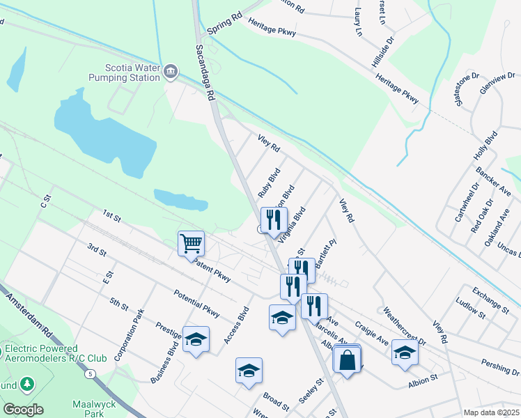 map of restaurants, bars, coffee shops, grocery stores, and more near 414 Sacandaga Road in Schenectady