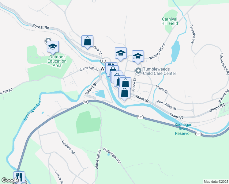 map of restaurants, bars, coffee shops, grocery stores, and more near 5 Howard Street in Wilton