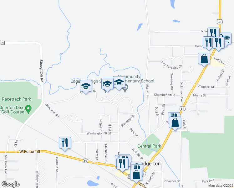 map of restaurants, bars, coffee shops, grocery stores, and more near 300 Elm High Dr in Edgerton