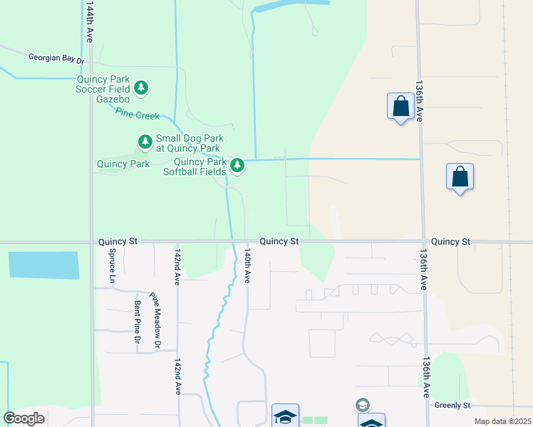 map of restaurants, bars, coffee shops, grocery stores, and more near 14001 Quincy Street in Holland