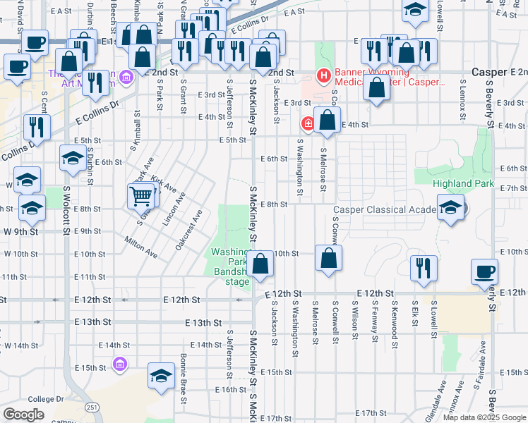 map of restaurants, bars, coffee shops, grocery stores, and more near 620-698 South McKinley Street in Casper