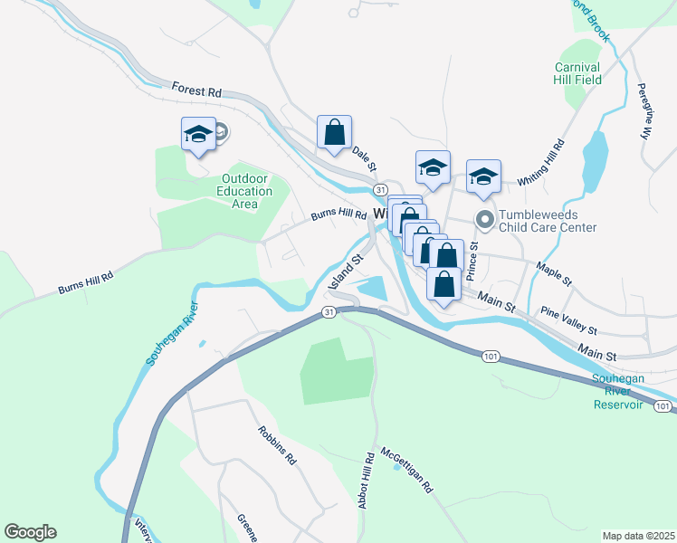 map of restaurants, bars, coffee shops, grocery stores, and more near 33 Island Street in Wilton