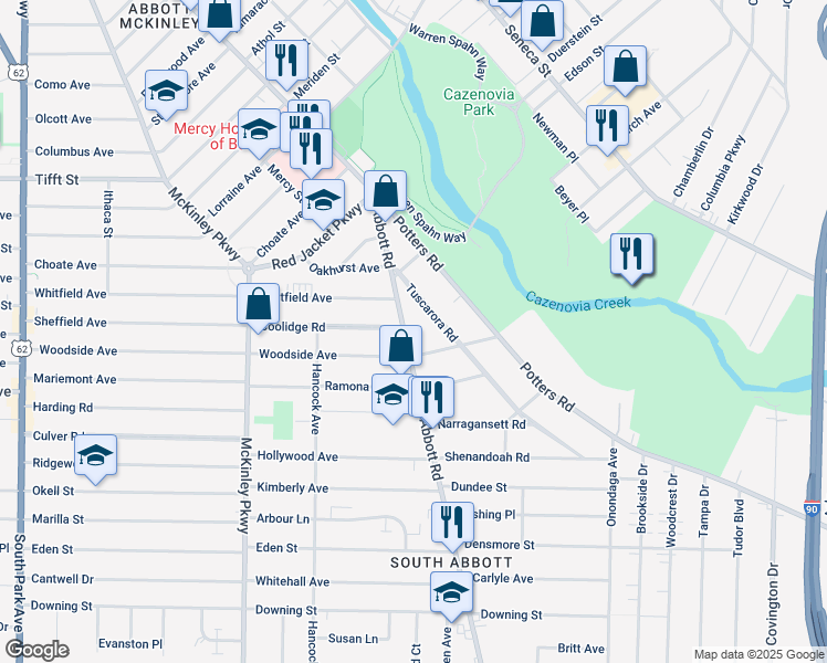 map of restaurants, bars, coffee shops, grocery stores, and more near 784 Abbott Road in Buffalo