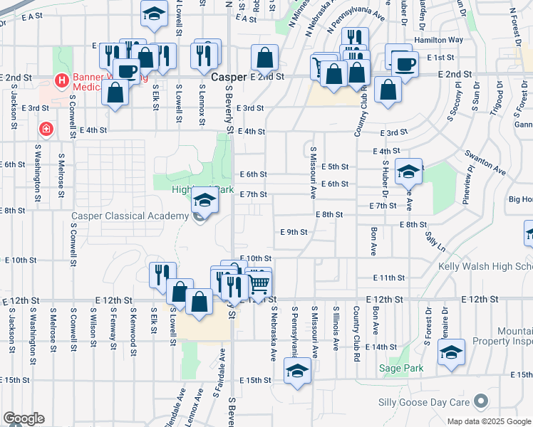 map of restaurants, bars, coffee shops, grocery stores, and more near 2328 East 8th Street in Casper