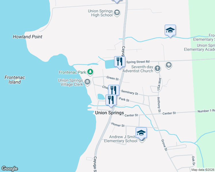 map of restaurants, bars, coffee shops, grocery stores, and more near 6 Chapel Street in Union Springs