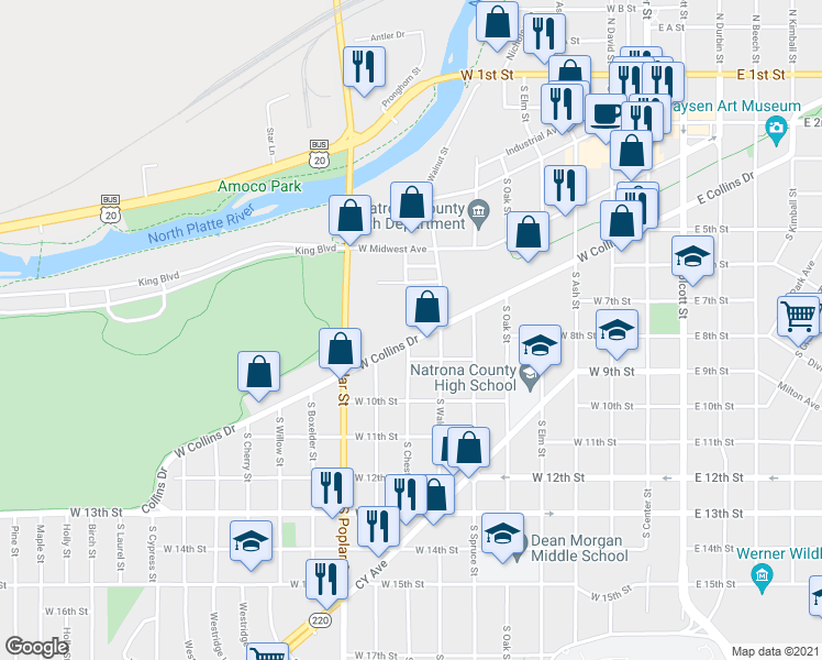 map of restaurants, bars, coffee shops, grocery stores, and more near 770 West Collins Drive in Casper