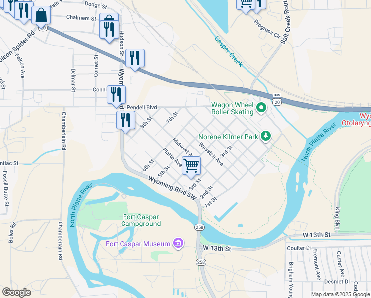 map of restaurants, bars, coffee shops, grocery stores, and more near 499 5th St in Mills