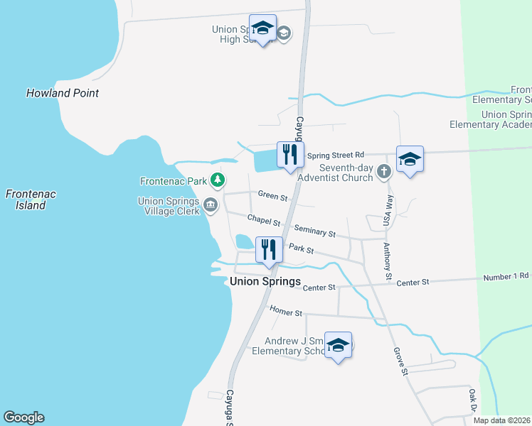 map of restaurants, bars, coffee shops, grocery stores, and more near 6 Chapel Street in Union Springs