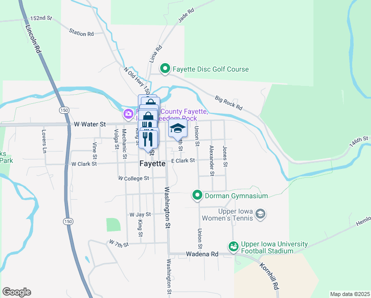 map of restaurants, bars, coffee shops, grocery stores, and more near 200-298 North St in Fayette