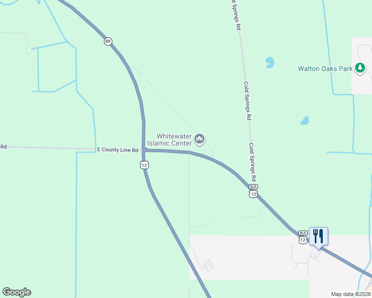 map of restaurants, bars, coffee shops, grocery stores, and more near W4906 Tri County Line Road in Whitewater
