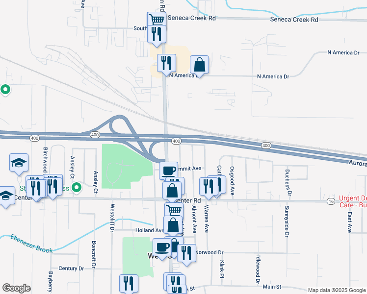 map of restaurants, bars, coffee shops, grocery stores, and more near 253 Fremont Avenue in Buffalo