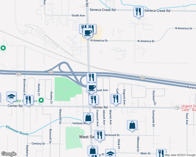 map of restaurants, bars, coffee shops, grocery stores, and more near 253 Fremont Avenue in Buffalo