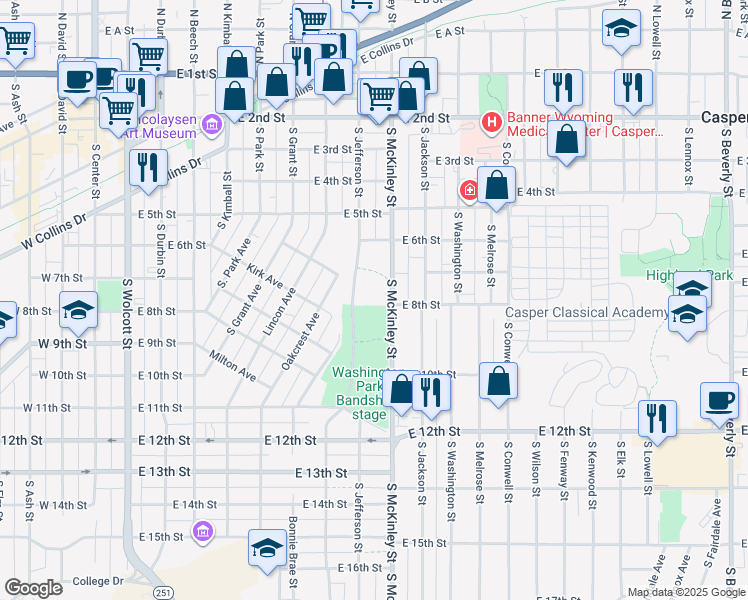 map of restaurants, bars, coffee shops, grocery stores, and more near 698 S McKinley St in Casper