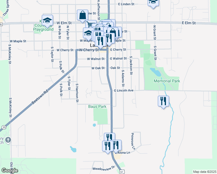 map of restaurants, bars, coffee shops, grocery stores, and more near 611 South Madison Street in Lancaster