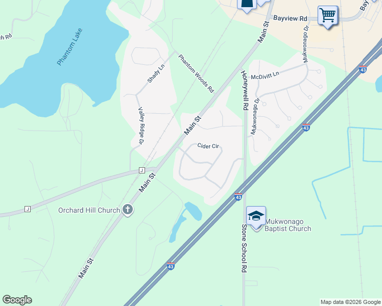 map of restaurants, bars, coffee shops, grocery stores, and more near 1334 Macintosh Way in Mukwonago