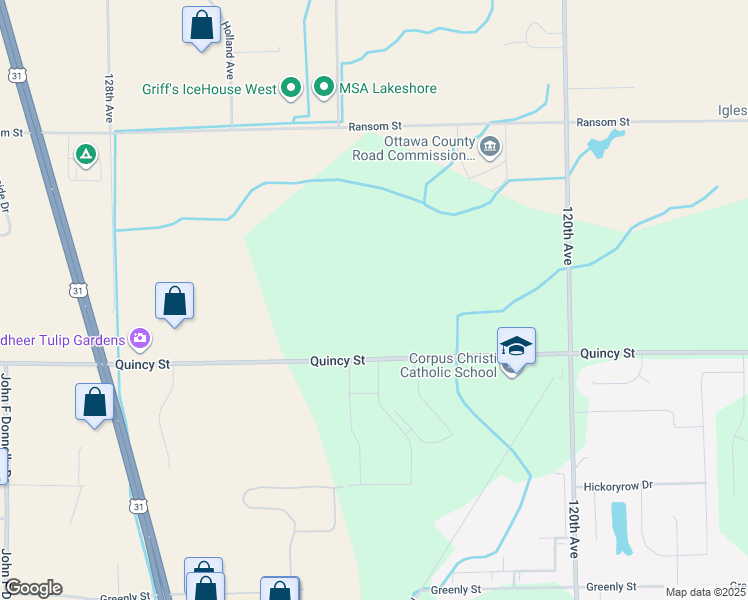 map of restaurants, bars, coffee shops, grocery stores, and more near 12345 Quincy Street in Holland