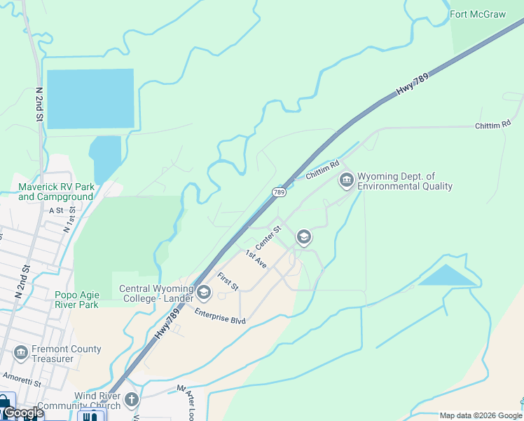 map of restaurants, bars, coffee shops, grocery stores, and more near 500 Center Street in Lander