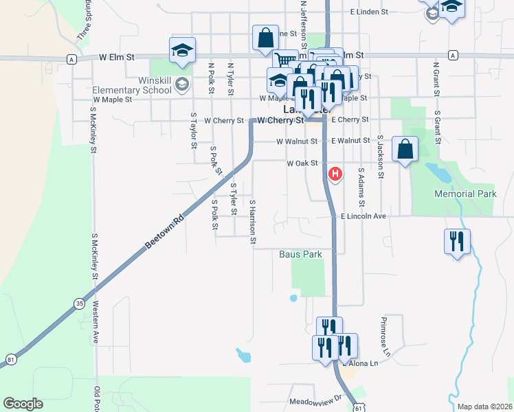 map of restaurants, bars, coffee shops, grocery stores, and more near 600 South Harrison Street in Lancaster