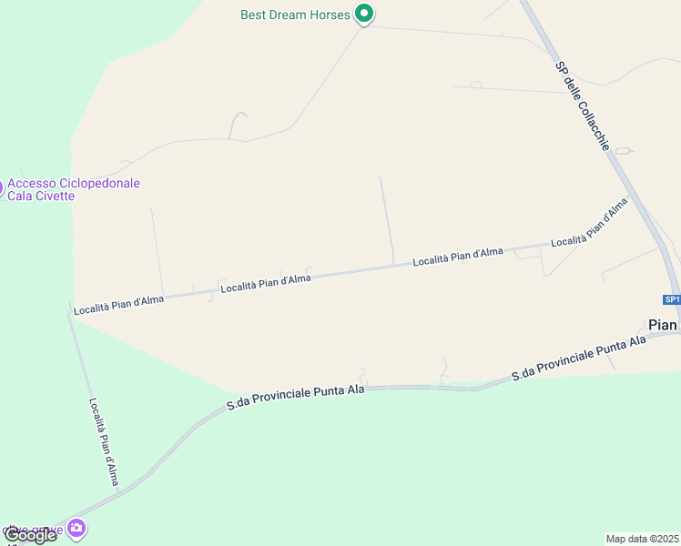 map of restaurants, bars, coffee shops, grocery stores, and more near Località Pian d'Alma in Provincia di Grosseto