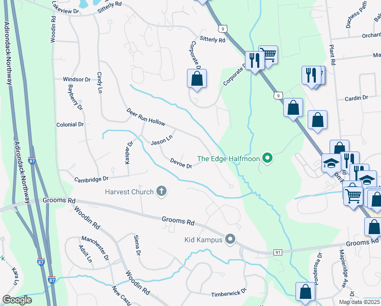 map of restaurants, bars, coffee shops, grocery stores, and more near 3 Margaret Court in Saratoga County