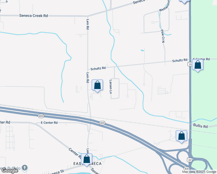 map of restaurants, bars, coffee shops, grocery stores, and more near 43 Larsen Lane in Buffalo