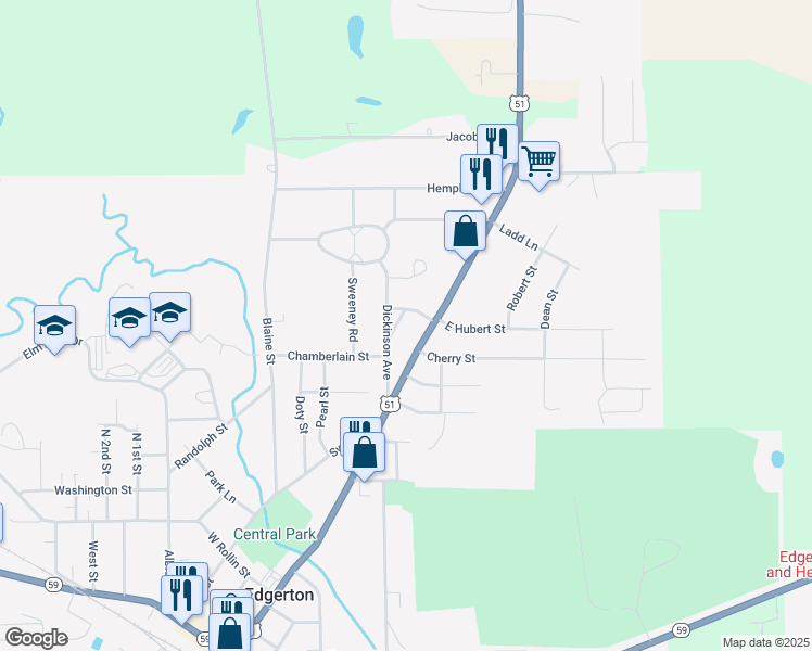 map of restaurants, bars, coffee shops, grocery stores, and more near 821 George Avenue in Edgerton
