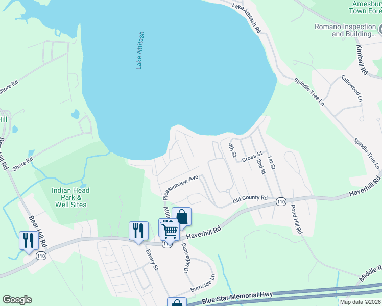 map of restaurants, bars, coffee shops, grocery stores, and more near 34 Amesbury Avenue in Amesbury
