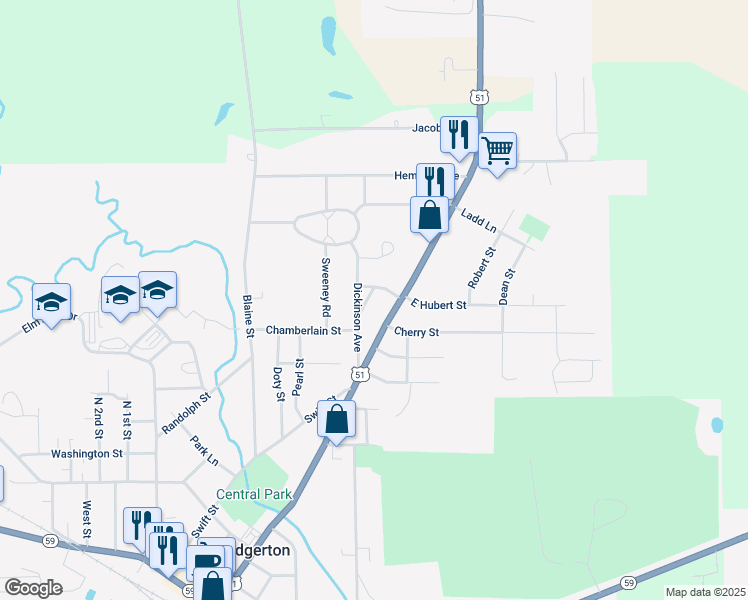 map of restaurants, bars, coffee shops, grocery stores, and more near 821 George Street in Edgerton