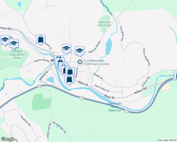 map of restaurants, bars, coffee shops, grocery stores, and more near 57 Maple Street in Wilton