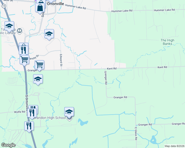 map of restaurants, bars, coffee shops, grocery stores, and more near 530 Granger Road in Brandon Township