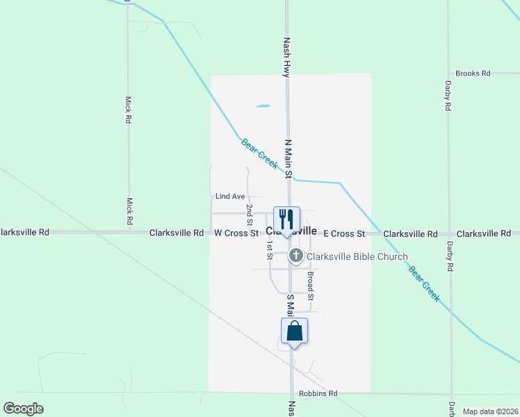map of restaurants, bars, coffee shops, grocery stores, and more near 261 West Ferney's Avenue in Clarksville