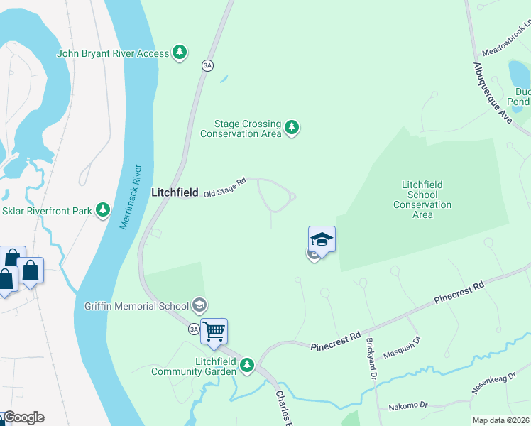 map of restaurants, bars, coffee shops, grocery stores, and more near 68 Old Stage Road in Litchfield