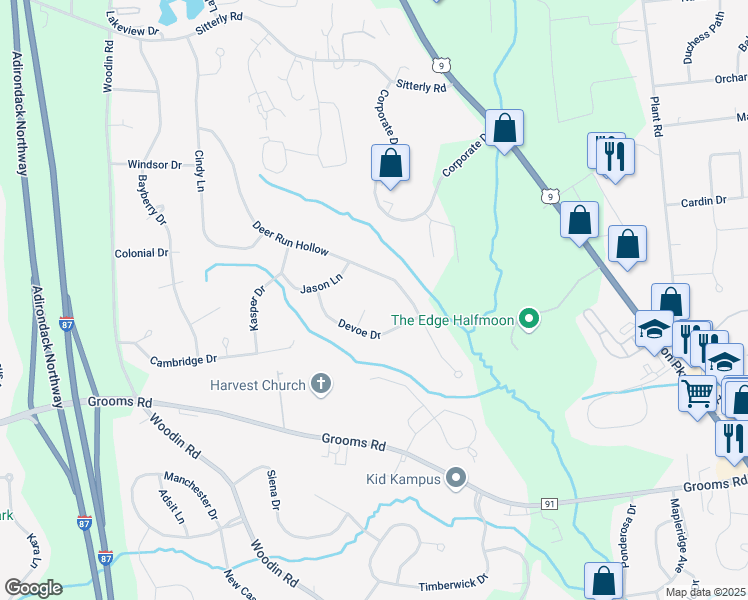 map of restaurants, bars, coffee shops, grocery stores, and more near 3 Margaret Court in Saratoga County