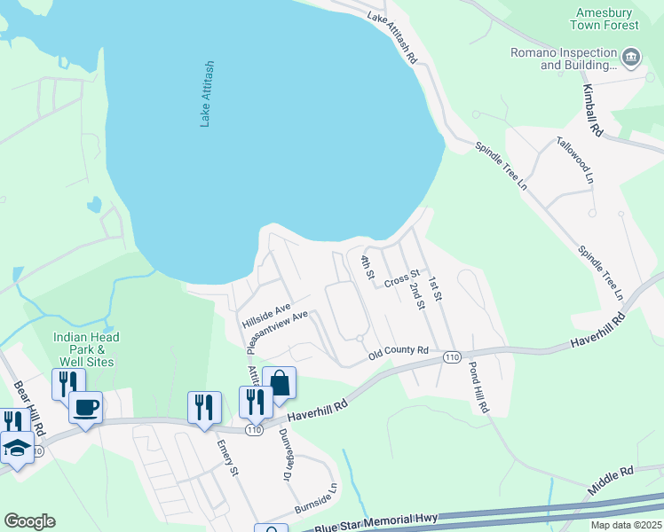 map of restaurants, bars, coffee shops, grocery stores, and more near 9 Laurel Avenue in Amesbury