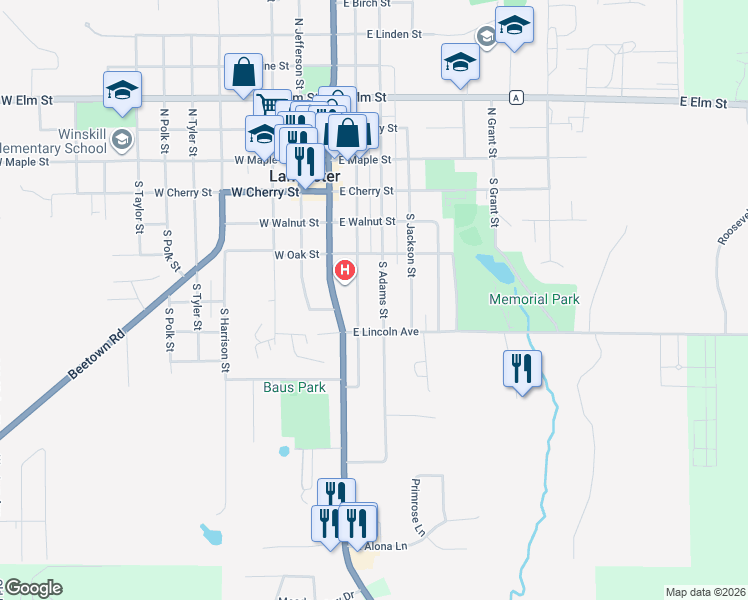 map of restaurants, bars, coffee shops, grocery stores, and more near 556 South Monroe Street in Lancaster