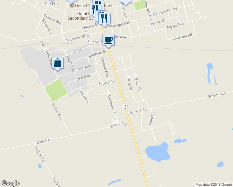 map of restaurants, bars, coffee shops, grocery stores, and more near 666 James Street in Delhi