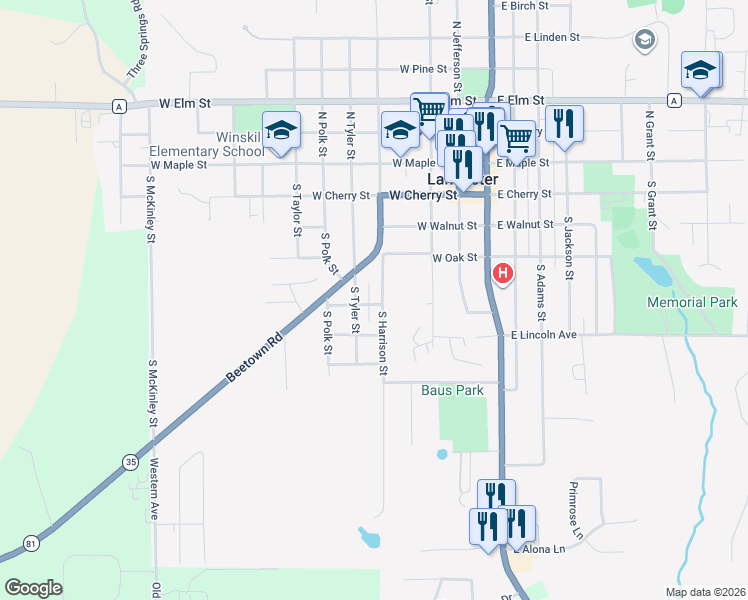 map of restaurants, bars, coffee shops, grocery stores, and more near 600 South Harrison Street in Lancaster