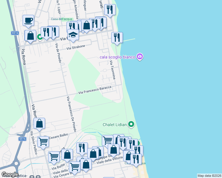 map of restaurants, bars, coffee shops, grocery stores, and more near 53 Via Taormina in Villa Rosa