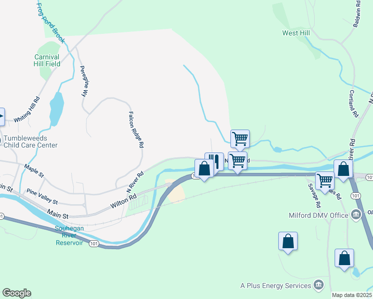 map of restaurants, bars, coffee shops, grocery stores, and more near 793 North River Road in Milford