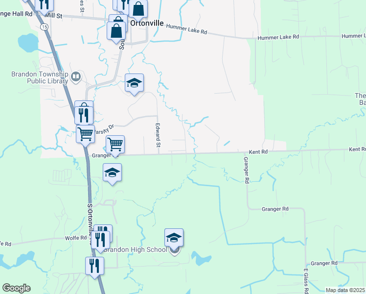 map of restaurants, bars, coffee shops, grocery stores, and more near 375 Granger Road in Brandon Township