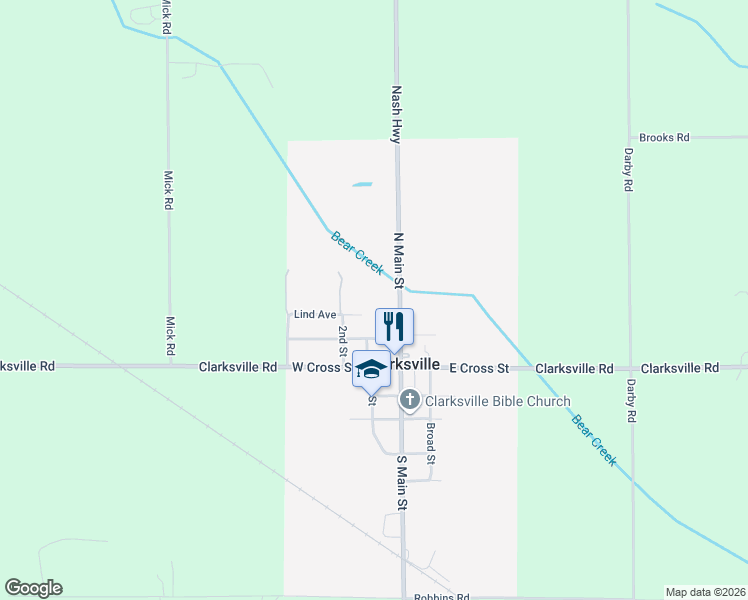 map of restaurants, bars, coffee shops, grocery stores, and more near 186 North Main Street in Clarksville