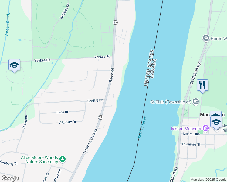 map of restaurants, bars, coffee shops, grocery stores, and more near 2249 Michigan 29 in Saint Clair